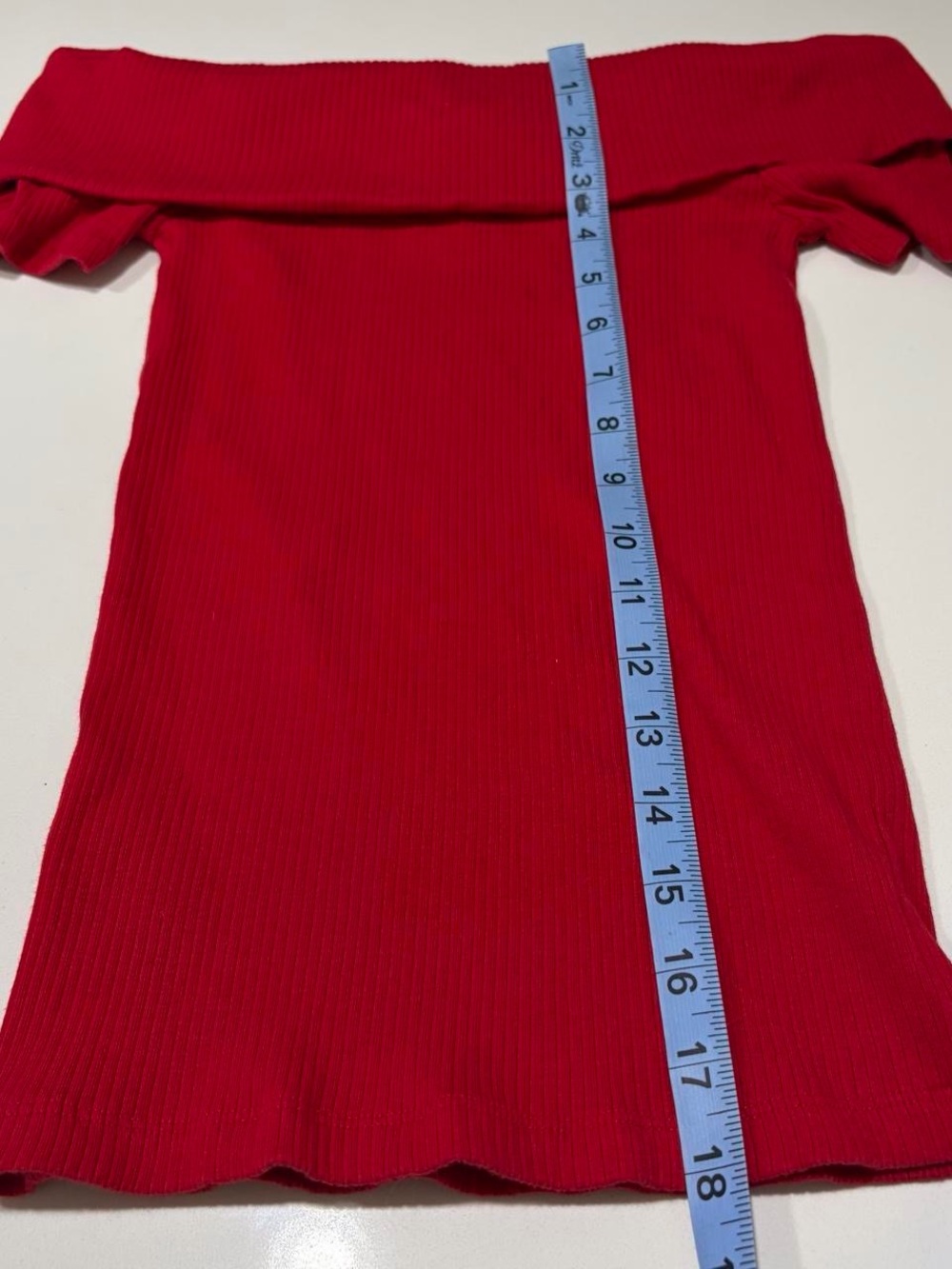 Off-Shoulder Ribbed Red Women’s Top - Picture 6 of 6
